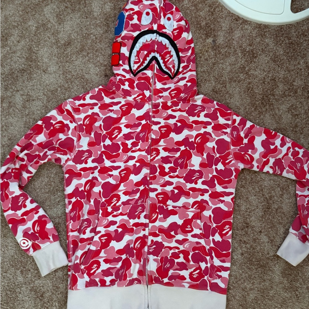 Bape Pink and White Zip Up Sweater